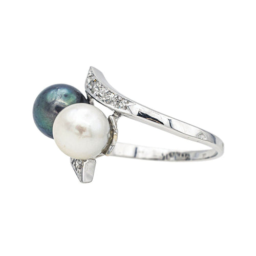 Bague 51 Bague  Toi et moi  Or blanc Perle, Diamant 58 Facettes 4049090CN