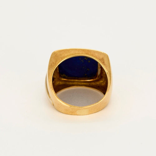 Bague moderniste en or jaune, blanc et lapis-lazuli