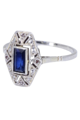 Bague 53 Bague art-déco saphir et diamant 58 Facettes 085851