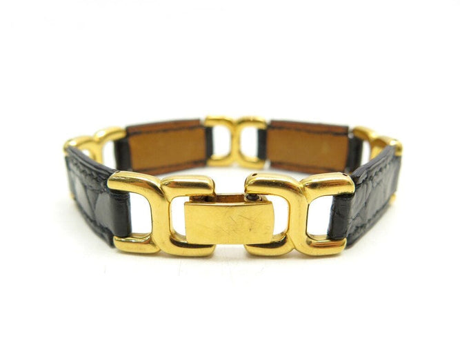 Bracelet vintage bracelet HERMES place beauvau 17cm cuir crocodile alligator noir 58 Facettes 265969