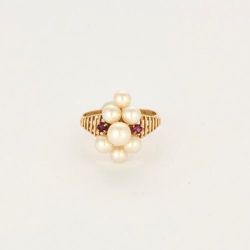 Bague 52.5 Bague en or jaune, perle de culture et rubis 58 Facettes LP1267/BET