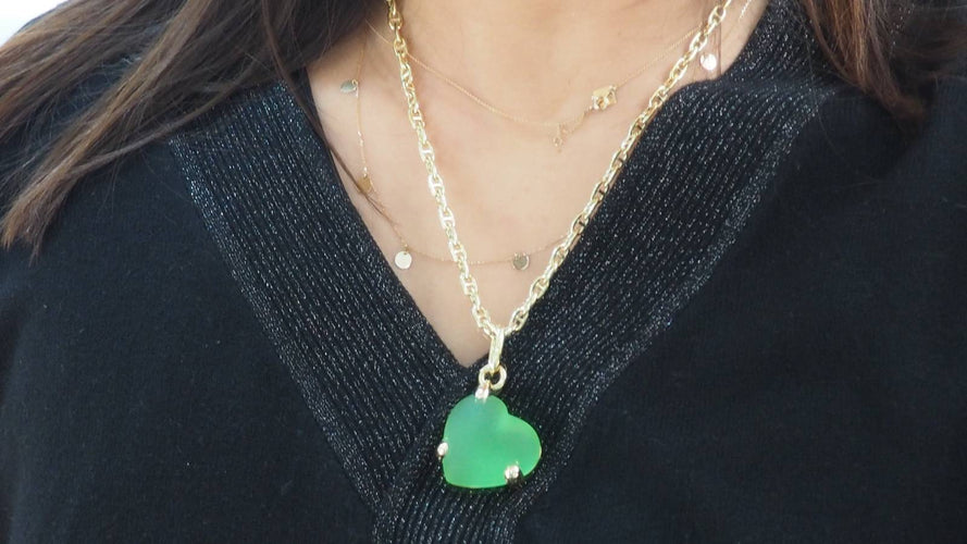 Pendentif POMELLATO - Pendentif Or Cœur pâte de verre verte 58 Facettes 32436