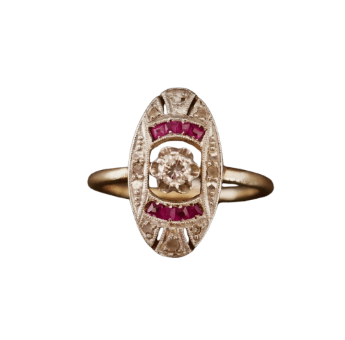 Bague 51.5 Bague Art Déco Diamants Et Rubis Calibrés 58 Facettes 852699