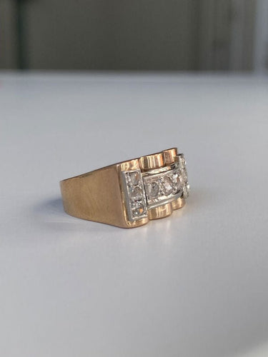 Bague 51.5 Bague Tank en or rose 18k et platine et diamants 58 Facettes
