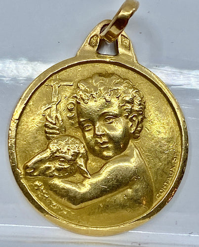 Pendentif Médaille en or 18 carats représentant Saint Jean Baptiste 58 Facettes