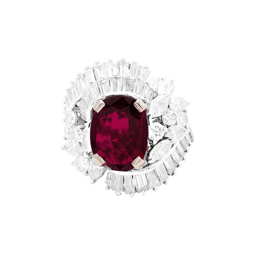 Bague 56 Bague jupe rubis, diamants, platine. 58 Facettes 34673