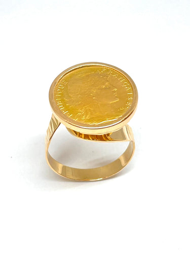 Bague 63 Bague en or jaune 18 carats sertie d'une piéce de 10 Francs Coq en 900/1000 58 Facettes
