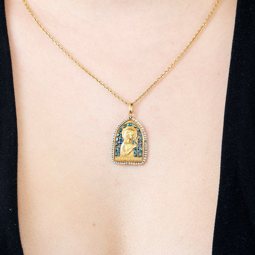 Pendentif Médaille or jaune et émail et pierres 58 Facettes SNA1227