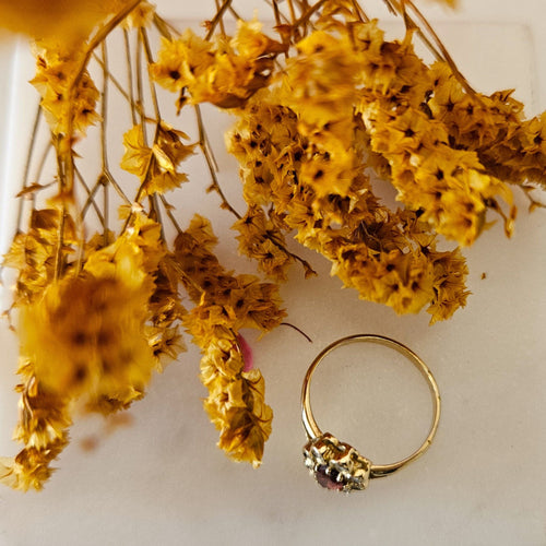 Bague 54 Bague marguerite or jaune grenat diamants 58 Facettes MG3