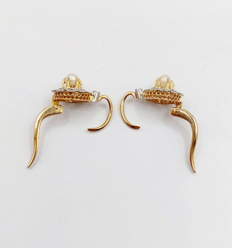 Dormeuses marguerite antique or 18k perle et diamants taille roses (circa 1900)