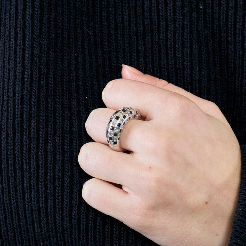 Bague 54.5 Bague jonc or blanc, diamants et saphir 58 Facettes 240817