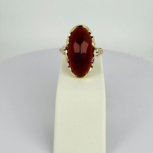 Bague Bague solitaire en or jaune, cabochon ovale en cornaline facettée de 8 carats 58 Facettes 2501102