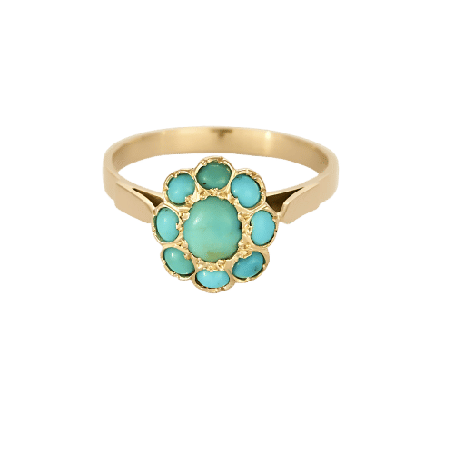 Bague 55 Bague fleur en or jaune et turquoises 58 Facettes MONTE0352