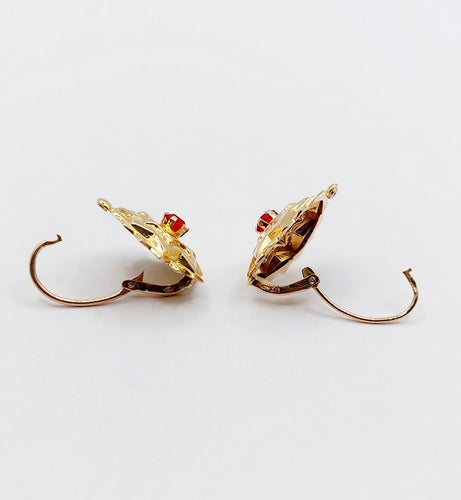 Dormeuses antique or rose 18k étoile et pierres rouges (circa 1900) 58 Facettes A05839