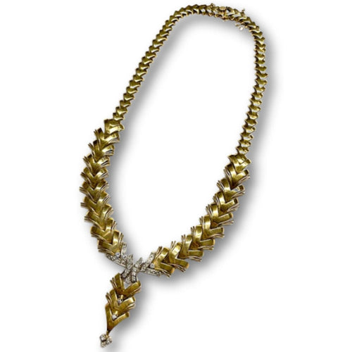 Collier GARGANTILLA DISEÑO RETRO ESPIGA de ORO 18 kts con DIAMANTES 58 Facettes A2653