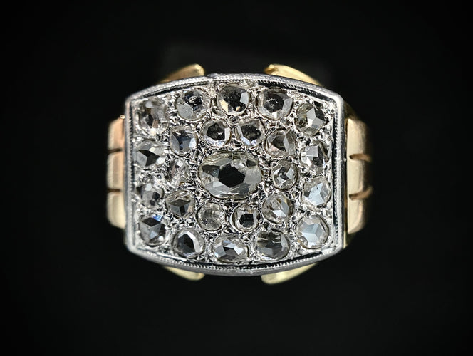 Bague 58 Bague modèle Tank d'époque 1940/50 deux ors diamants 58 Facettes