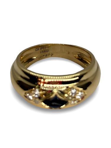 Bague 50 Bague Chaumet or jaune saphir cabochon et diamants 0,09 ct 58 Facettes 972