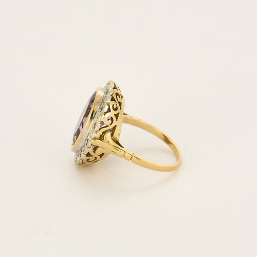 Bague 49,5 Bague pompadour en or jaune, blanc, améthyste et diamants 58 Facettes CAS0213