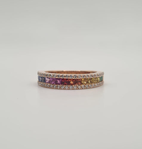 Bague 54 Bague or rose sertie de diamants et saphir multi-couleur 58 Facettes