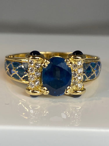 Bague 56 KORLOFF - bague saphirs, diamants, émail bleu 58 Facettes