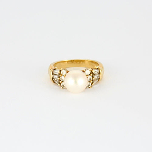 52 Bague or jaune, perle blanche et diamants 58 Facettes 240787