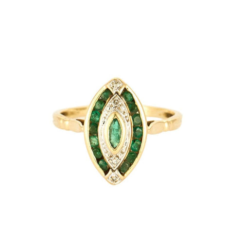 Bague 57 Bague or jaune, émeraude et diamants 58 Facettes THI02131