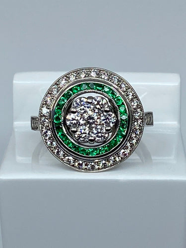 Bague style Art Déco Diamants Emeraudes
