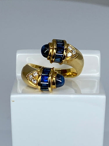 Bague 53 Bague toi et moi en Or jaune, saphirs et diamants 58 Facettes