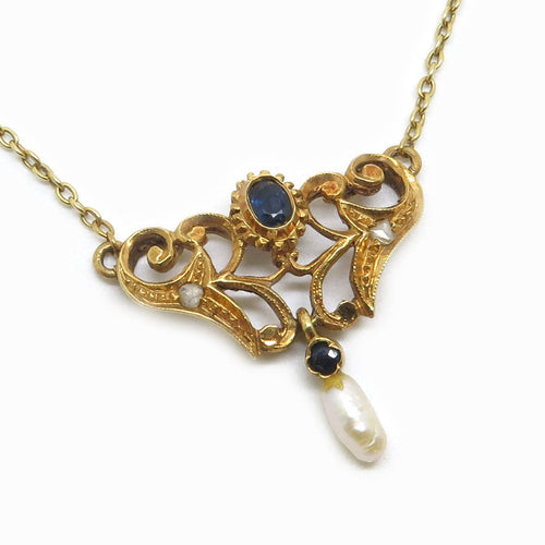 Collier Collier en or rose, saphir et perle 58 Facettes