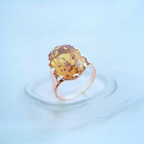 Bague 56.5 Bague Citrine Ambrée en solitaire Or Jaune 18 K 58 Facettes AA 1681