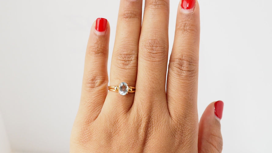 Bague 54 Bague vintage en Or jaune et aigue marine 58 Facettes 31667