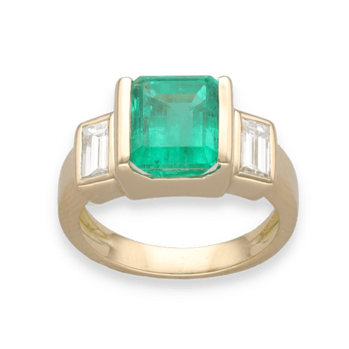 Bague 50.5 Bague Emeraude et diamants baguettes en or jaune 58 Facettes