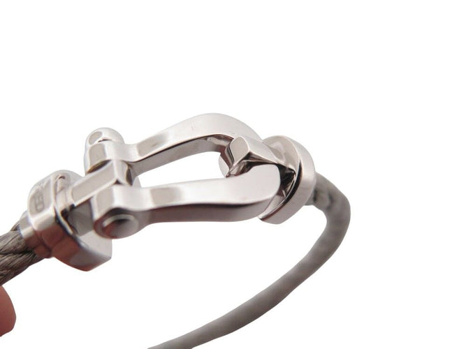 Bracelet bracelet FRED force 10 mm manille or blanc 18k cable acier t16 18cm 58 Facettes 267890