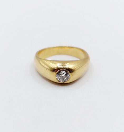 Bague 50 Bague jonc dôme or jaune 18k diamant taille ancienne 0,40 carat 58 Facettes A06197