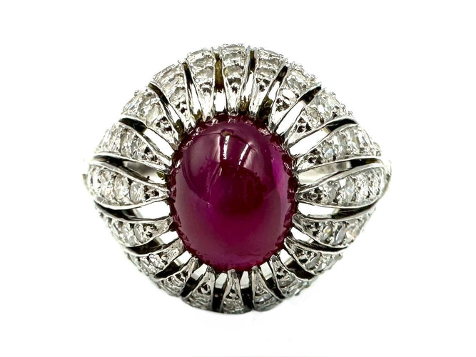 Bague Bague Art-Déco ornée d'un rubis birman naturel étoilé et de diamants 58 Facettes