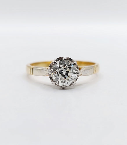 Bague solitaire art deco or jaune diamant taille ancienne