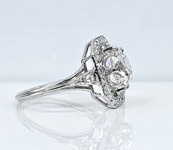 Bague 49 Bague platine Art Déco diamant coussin 1,51 carat 58 Facettes AB605
