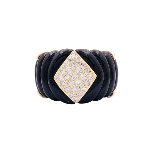 Bague 53 Bague bandeau en or jaune, diamants et onyx. 58 Facettes 34717