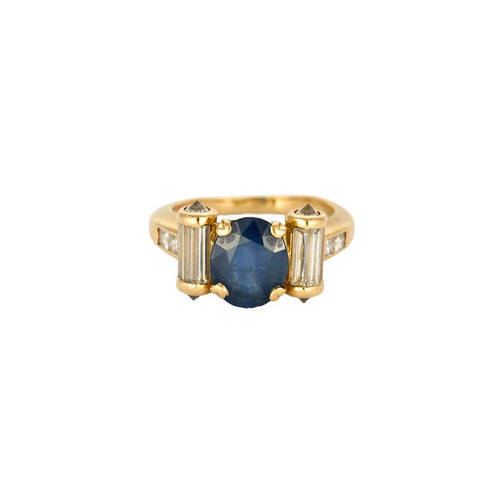 Bague 51 Bague Rouleaux Or Jaune Saphir Diamants Baguette 58 Facettes