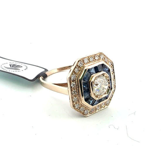 Bague 55 Bague en or jaune 18 carats avec un gros diamant central et des diamants environnants 58 Facettes