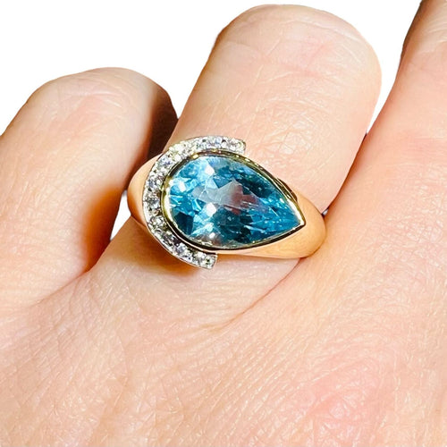 Bague Bague or jaune, Diamants, Topaze Bleue 58 Facettes 7861 A