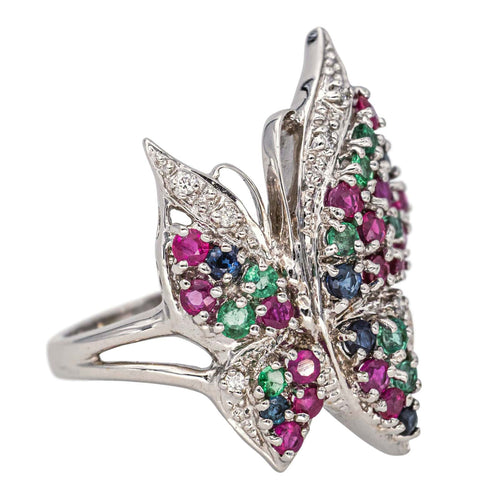 56 Bague Papillon Or blanc Rubis, Emeraude, Saphir 58 Facettes 4198263CN