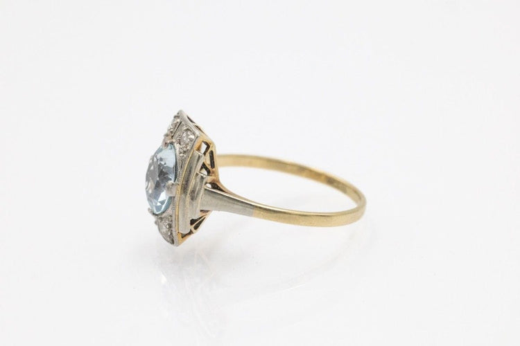 Bague Bague Art Deco avec aigue-marine et diamants en platine et or jaune 58 Facettes 11591