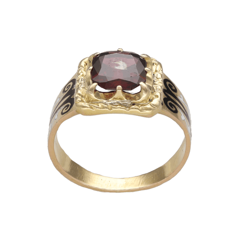 Bague Bague chevalière Napoléon III en or jaune 18K avec émail et grenat – Taille 54 58 Facettes