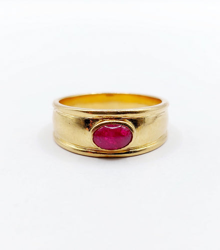 Bague jonc vintage Art Déco or jaune, cabochon de rubis 58 Facettes A06209