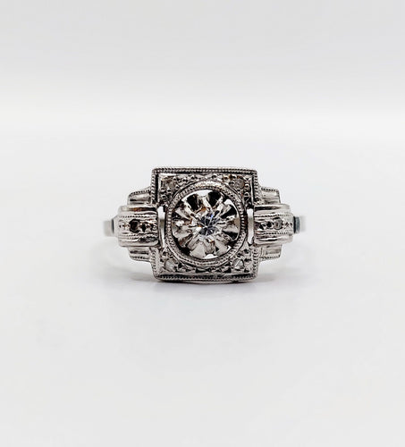 Bague 55.5 Bague Tank Art Déco or blanc, diamants et monture géométrique (circa 1920) 58 Facettes A06221