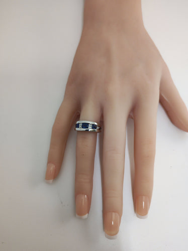 Bague 55.5 Bague jonc sertie de saphirs et diamants en or gris 18k 58 Facettes LP1807