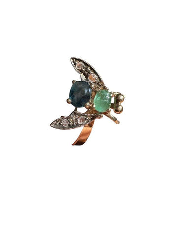 Bague 60 Bague "Abeille en vol" - Emeraude, saphir et diamants 58 Facettes