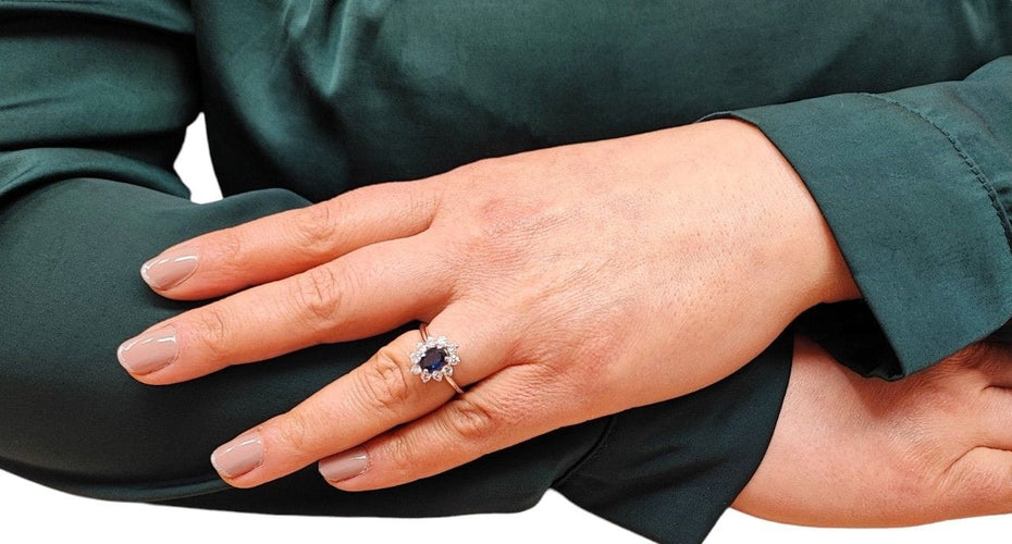 Bague 55 Bague marguerite saphir diamant or blanc 58 Facettes Bag.Marg.FA.30-S
