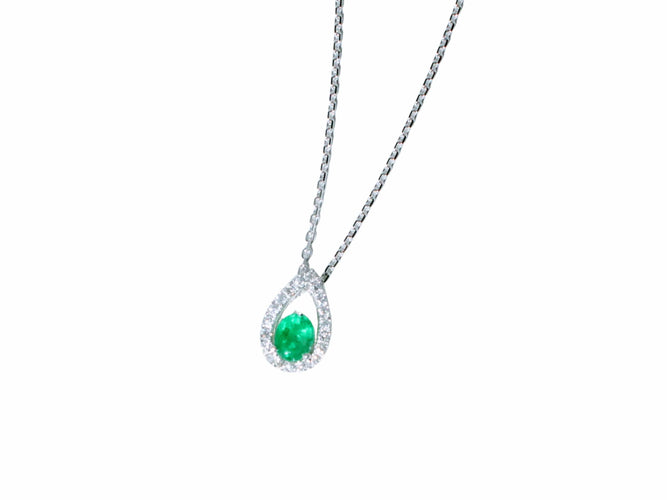 Collier Collier or blanc diamants et émeraude 58 Facettes 240 337